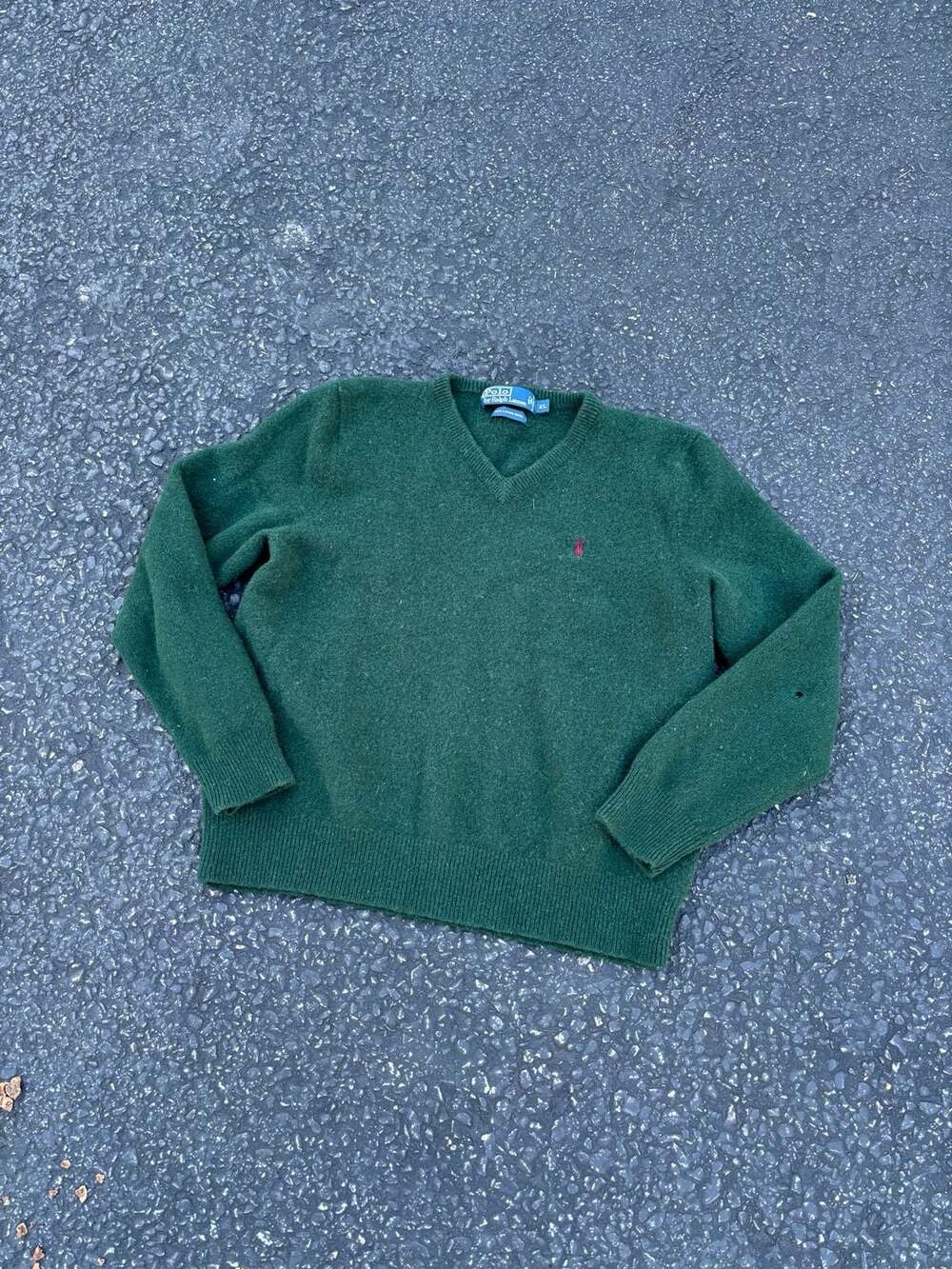 Polo By Ralph Lauren V-Neck Sweater Size XL Green Lambswool